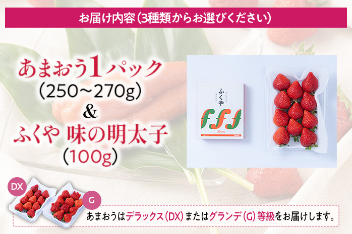 あまおう 1パック＆ふくや味の明太子100g 辛子明太子 明太子 惣菜 あまおう イチゴ いちご スイーツ 果物 フルーツ 送料無料【11月下旬発送開始予定】 ※北海道・沖縄・離島は配送不可 大木町産 南国フルーツ CO007