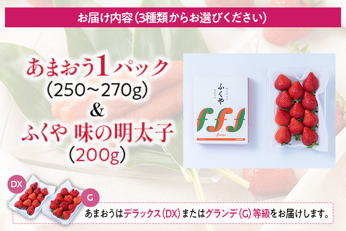 あまおう 1パック＆ふくや味の明太子200g 辛子明太子 明太子 惣菜 あまおう イチゴ いちご スイーツ 果物 フルーツ 送料無料【11月下旬発送開始予定】 ※北海道・沖縄・離島は配送不可 大木町産 南国フルーツ CO008