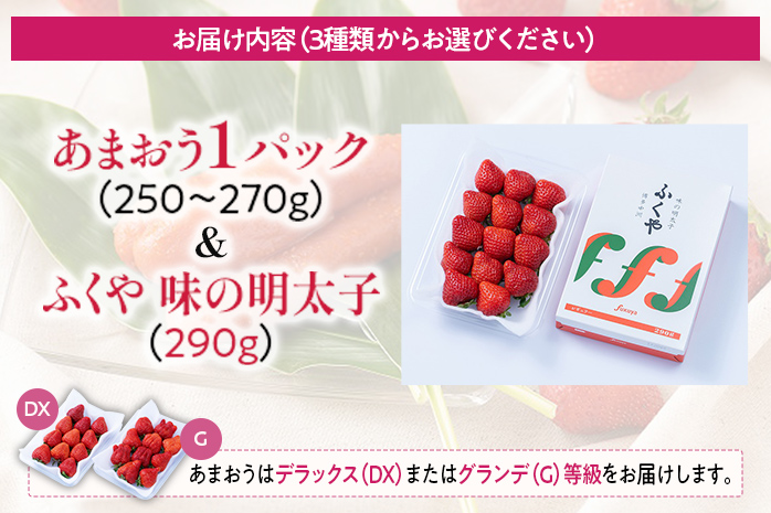 あまおう 1パック＆ふくや味の明太子290g 辛子明太子 明太子 惣菜 あまおう イチゴ いちご スイーツ 果物 フルーツ 送料無料【11月下旬発送開始予定】 ※北海道・沖縄・離島は配送不可 大木町産 南国フルーツ CO009