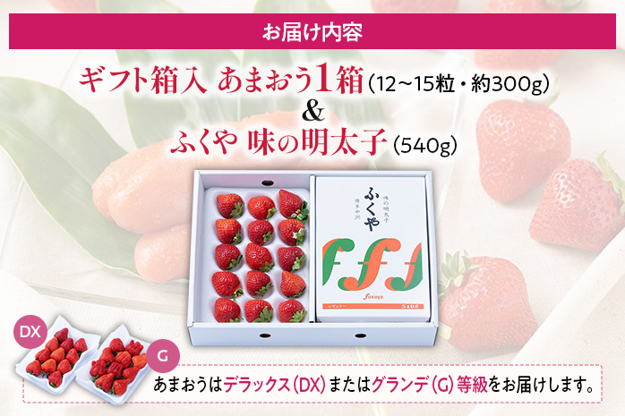 あまおう 約300g(12-15粒)ギフト箱＆ふくや味の明太子 540g 明太子 惣菜 あまおう イチゴ いちご スイーツ 果物 フルーツ 送料無料【11月下旬発送開始予定】 福岡 苺 フルーツ めんたいこ 高級 ※北海道・沖縄・離島は配送不可 大木町産 南国フルーツ CO010