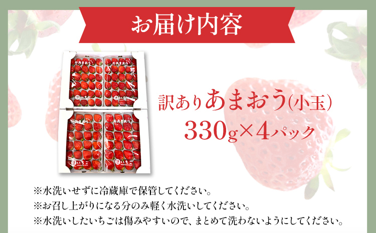 【訳あり】 期間限定 いちご 1.3kg 【訳あり品】あまおう（小玉）、4パック（330g/パック）【2025年2月以降順次発送】 ※北海道・沖縄・離島は配送不可 大木町産 おおきベリー CT005