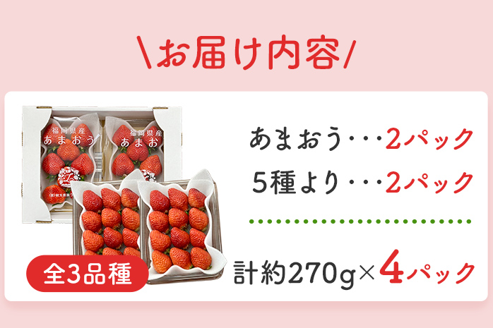 あまおうと旬のいちごの食べ比べセット 約270g×4パック　BO001