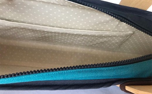 2色の帆布 バッグ M・コン／ターコイズブルー（tamako box)　AQ006
