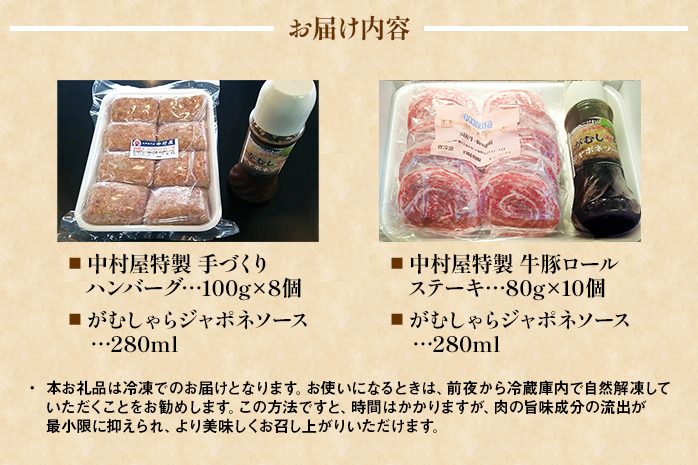 中村屋特製　手づくりハンバーグ/牛豚ロールステーキセット　AM005