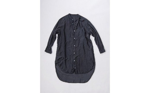 手染めシルクコットン切替BIGシャツ　BLACK（泥藍染）　AO072