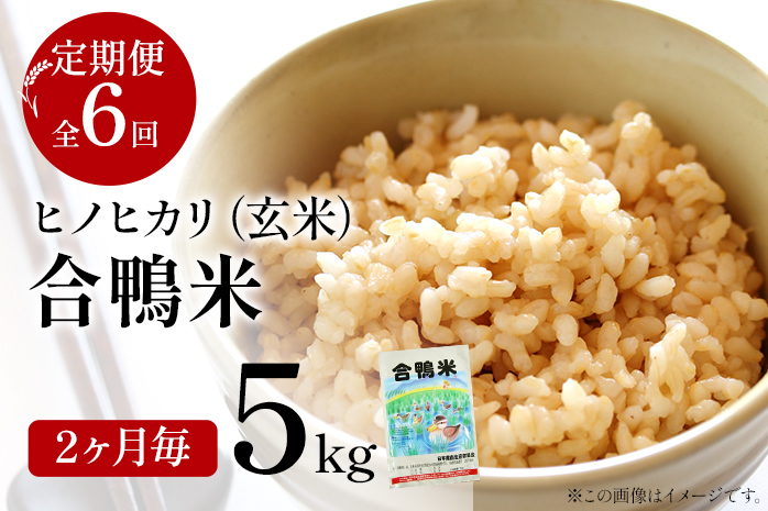 令和6年産 予約 合鴨米「ヒノヒカリ」（玄米・5ｋｇ）定期便6回コース　BI04　※2024年10月中旬より順次出荷予定(隔月発送予定)