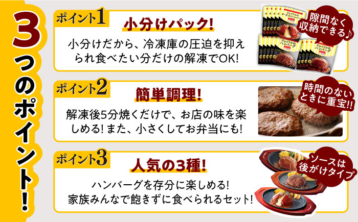 【全6回定期便】 ジョイフル ハンバーグ 人気3種 お楽しみ定期便 <毎月30個お届け！> 《築上町》【株式会社ジョイフル】 ハンバーグ 牛100％ [ABAA063]