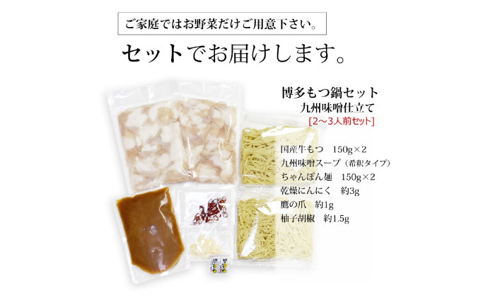 【全6回定期便】博多もつ鍋セット(九州味噌仕立て) 2〜3人前 国産牛もつ300g《築上町》【株式会社ベネフィス】 [ABDF137]