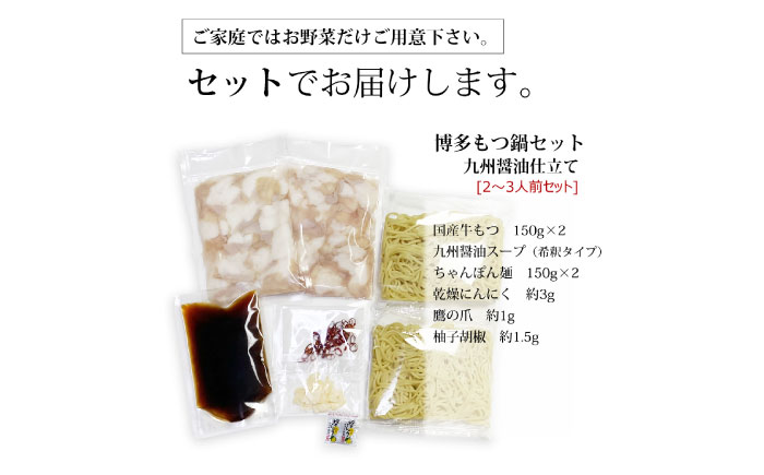 【全6回定期便】博多もつ鍋セット(九州醤油仕立て) 2〜3人前　国産牛もつ300g《築上町》【株式会社ベネフィス】 [ABDF153]