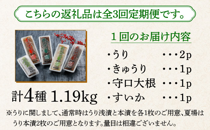 【全3回定期便】【明治神宮ご奉献品】奈良漬 「琥珀漬」4種 1.19kg 詰め合わせ《築上町》【有限会社奈良漬さろん安部】奈良漬け 奈良漬 ギフト 贈り物 贈答 [ABAE046]