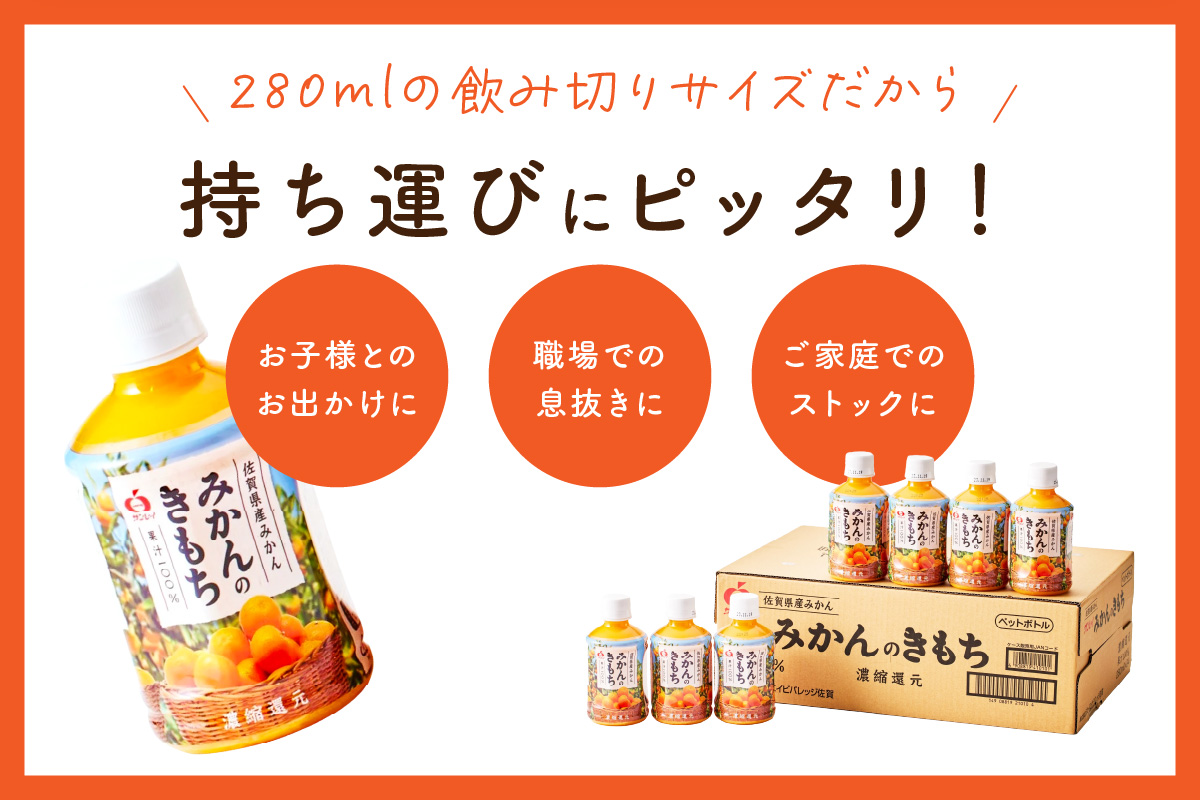 【佐賀県産温州みかん100%使用】 みかんジュース みかんのきもち 1箱（280ml×24本） A038