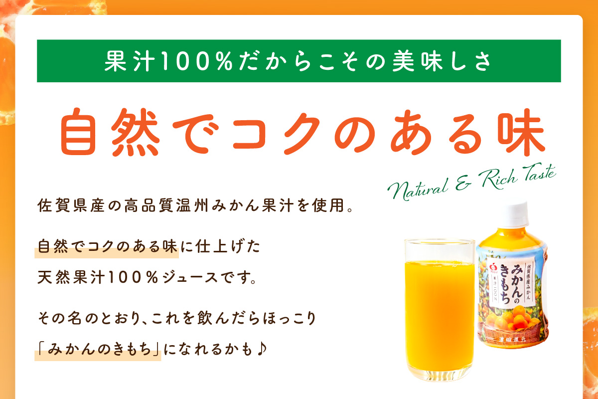 【佐賀県産温州みかん100%使用】 みかんジュース みかんのきもち 280ml×24本入り 2箱セット A039