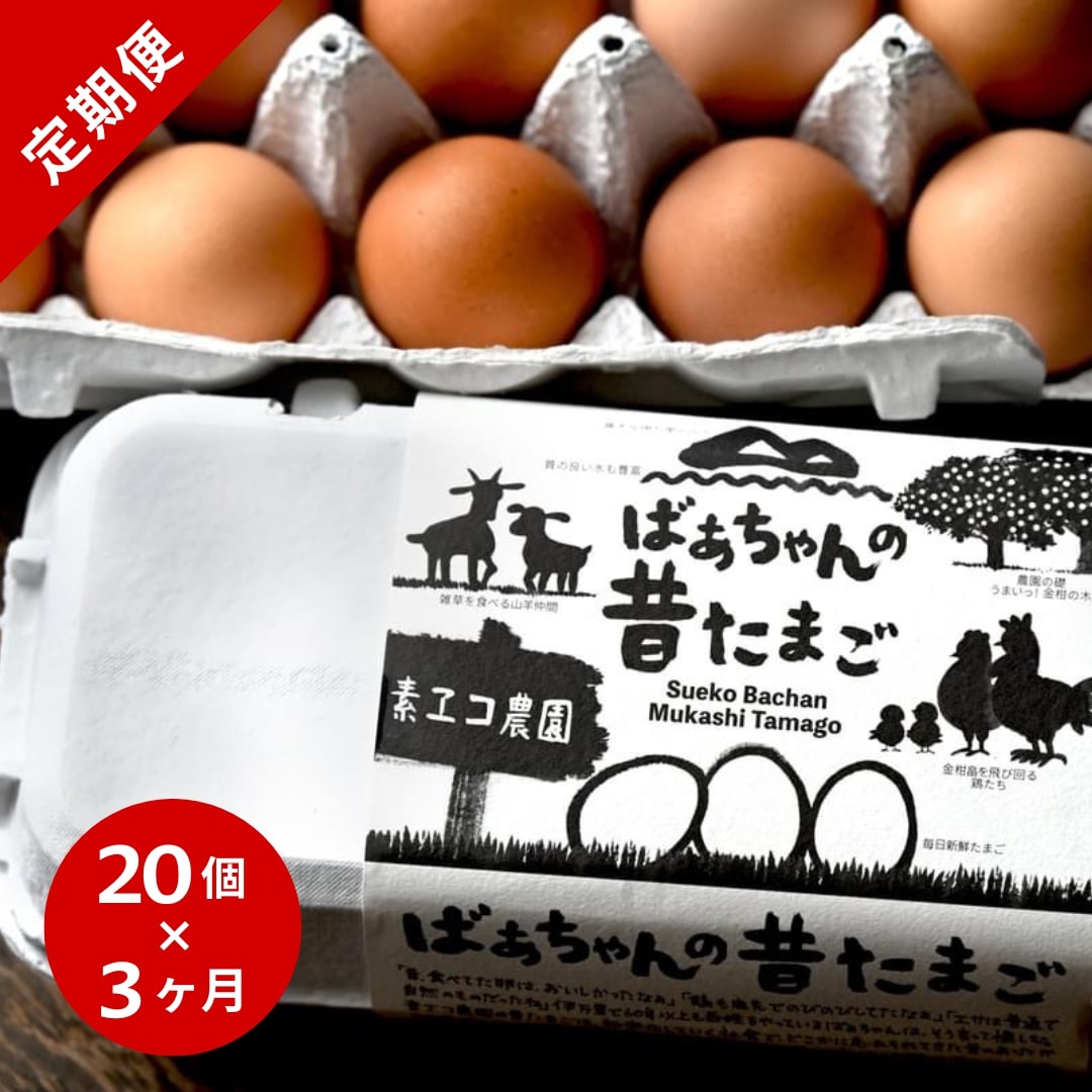 【3回定期便】平飼いで のびのび！ばあちゃんの昔たまご 20個/月 割れ保証あり B615