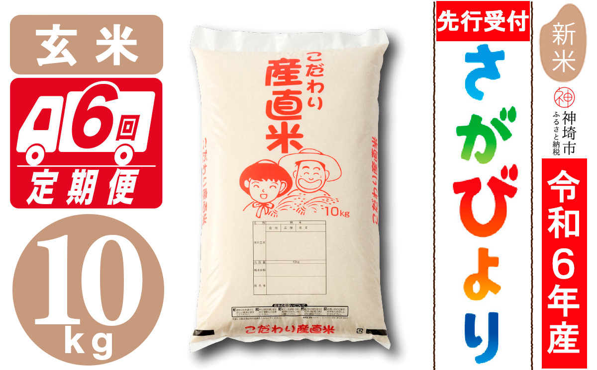 【令和6年産 新米先行受付】さがびより 玄米 10kg【6ヶ月定期便】【米 お米 コメ 玄米 10kg おいしい ランキング 人気 国産 ブランド 地元農家】(H061314)