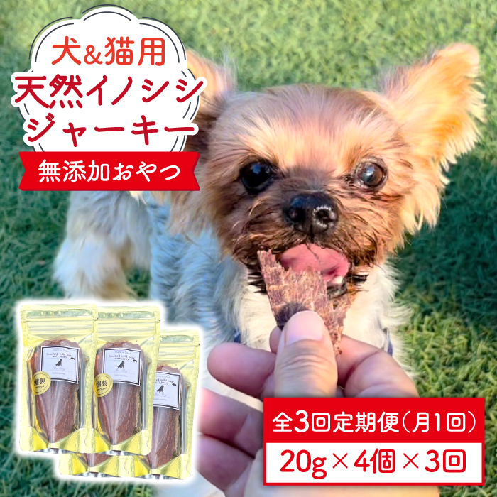 シニア犬＆幼犬＆猫用の無添加おやつ☆固すぎない天然いのししジャーキー3回定期便【わんこin食堂】 [FCG045]