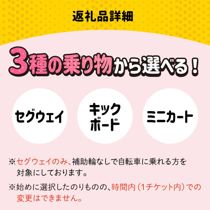 ＜駆け抜ける爽快感！＞セグウェイ・キックボード・ミニカートの中から選べる！30分利用券 2枚 吉野ヶ里/e-ビークルパーク [FCS002]