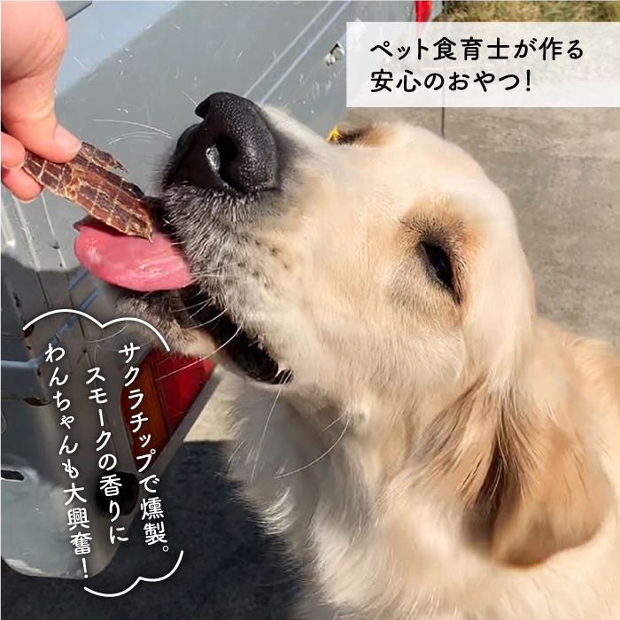 ＜3回定期便＞中大型犬向け☆天然いのししスモークジャーキー4個 わんこin食堂/吉野ヶ里町 [FCG067]