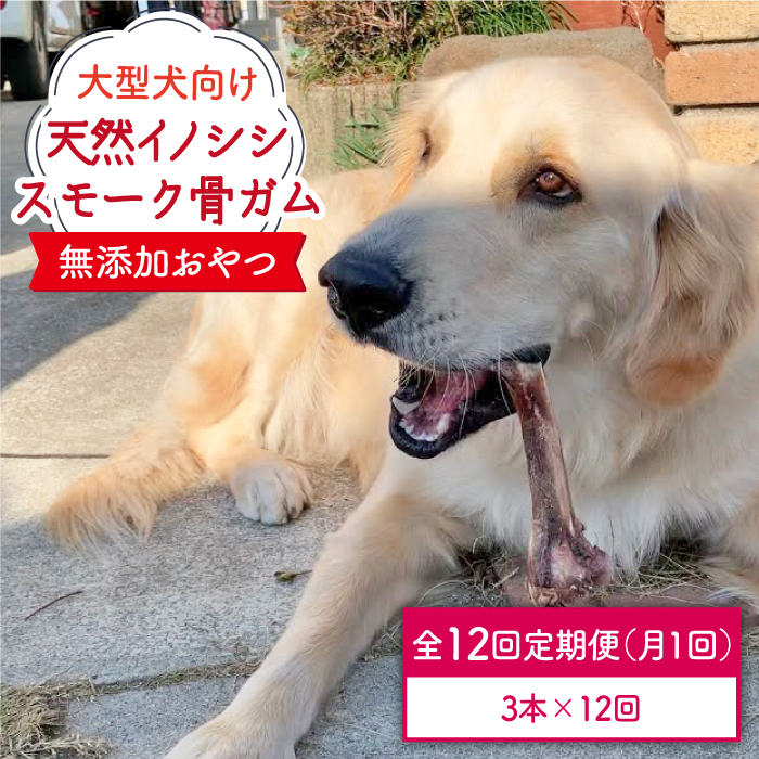 ＜12回定期便＞大型犬向け☆天然いのししのスモーク骨ガム3本 わんこin食堂/吉野ヶ里町 [FCG072]