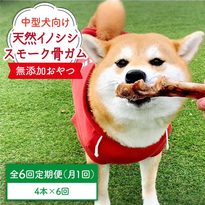 ＜6回定期便＞中型犬向け☆天然いのししのスモーク骨ガム4本 わんこin食堂/吉野ヶ里町 [FCG074]