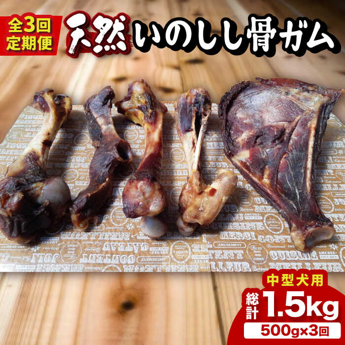 【全3回定期便】＜中型犬用・大容量＞スモーキーな香りが食欲をそそる！天然いのしし骨ガム500g 総計1.5kg（肩甲骨もしくは橈骨） 吉野ヶ里町/まちづくり会株式会社 [FBK049]