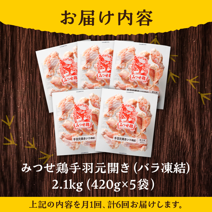 【全6回定期便】＜煮物やBBQ、カレーに！＞みつせ鶏手羽元開き（バラ凍結）420g×5袋 吉野ヶ里町/ヨコオフーズ [FAE147]