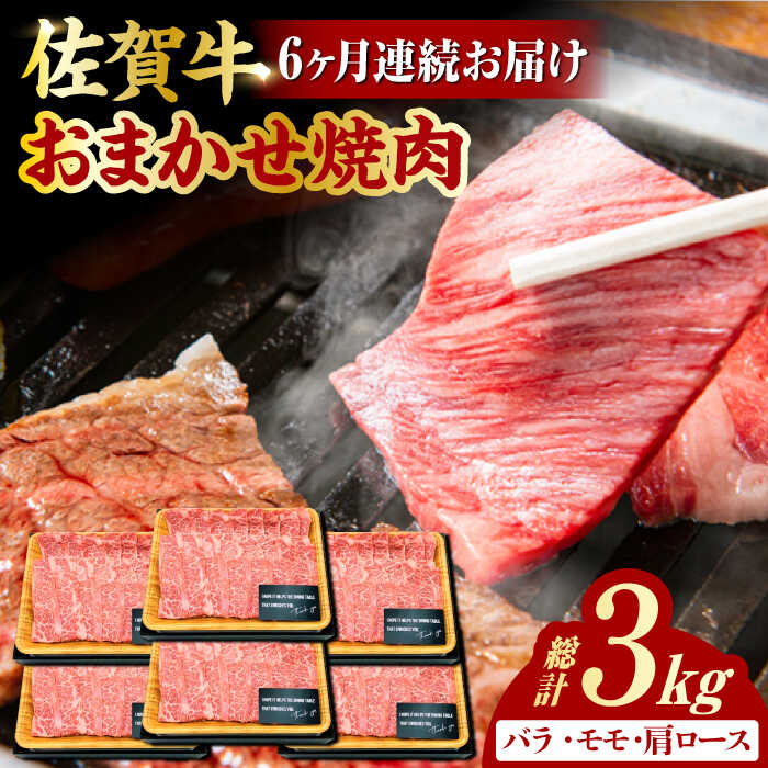 【6回定期便】 艶さし！ 佐賀牛 焼肉用 計3kg （500g×6回）  ※バラ・肩ロース・モモのいずれかの部位※ 吉野ヶ里町 [FDB034]