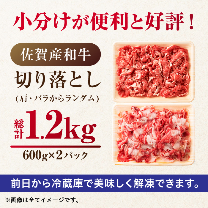 【不揃い訳あり・部位おまかせ】佐賀産和牛 切り落とし 肩orバラ 600g×2 計1.2kg 吉野ヶ里町 [FDB001]