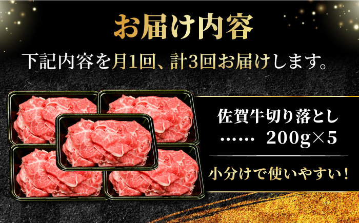 全3回定期便】＜ワンランク上の切り落とし＞佐賀牛 A5 ランク