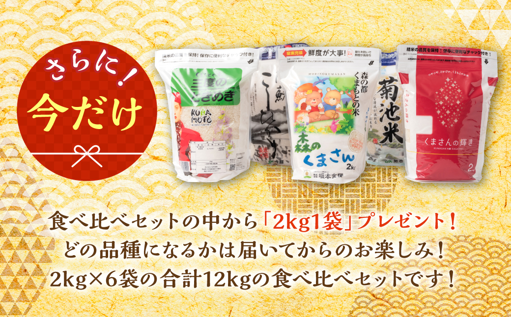 熊本のお米 5種食べ比べセット 12? 2?×6袋 期間限定 品種お任せ2?増量