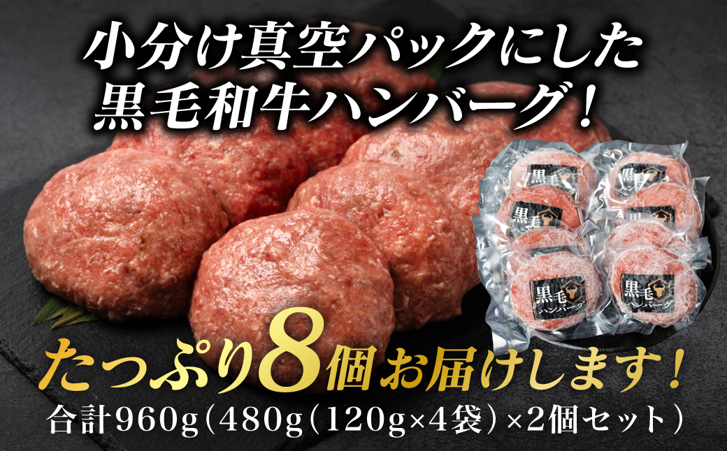 九州産 黒毛和牛ハンバーグ 960g (120g×8個)