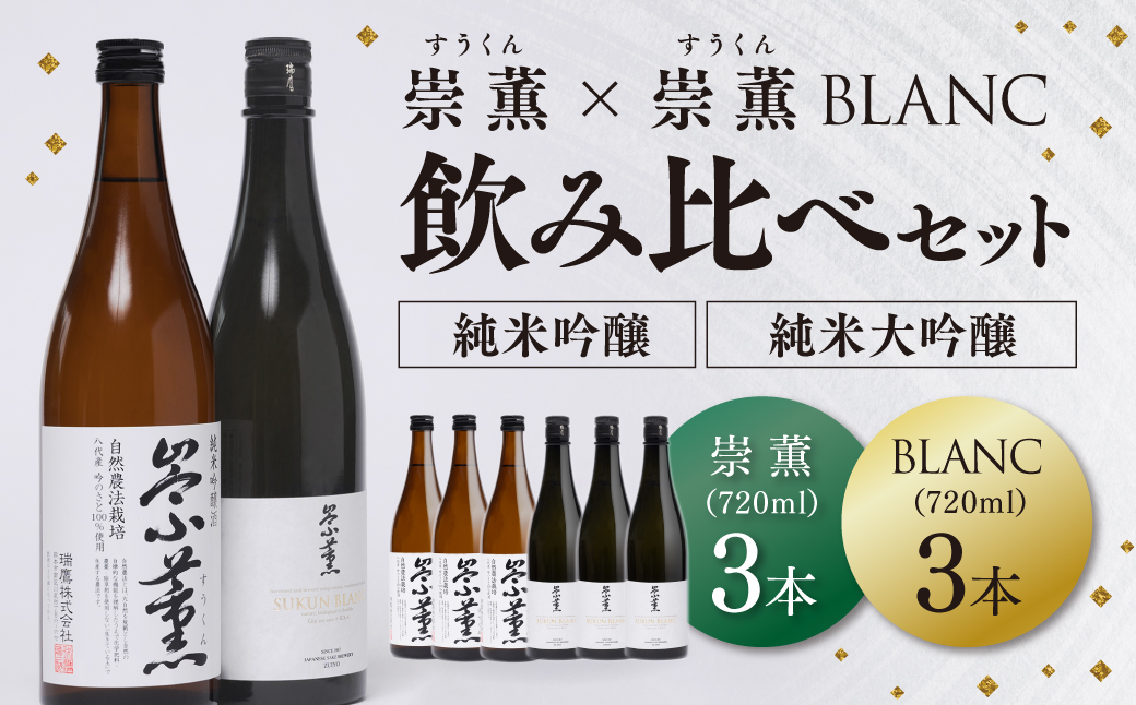 崇薫飲み比べ 純米大吟醸 崇薫BLANC 純米吟醸 崇薫 720ml 各3本 (計6本)