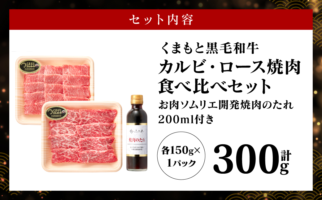 くまもと黒毛和牛 カルビ・ロース焼肉食べ比べセット（お肉ソムリエ開発焼肉のたれ付）