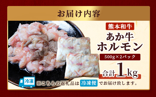 熊本県産 あか牛 ミックス ホルモン 1kg（500g×2パック） もつ鍋 焼肉 ホルモン 焼き BBQ 熊本県 あか牛 牛肉 046-0644