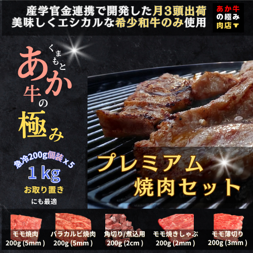 【エシカル和牛】あか牛の極み  焼肉セット (モモ・カルビ・煮込用) 【1kg】 バラ カルビ モモ 焼き肉 焼きしゃぶ 煮込み 熊本 あか牛 牛肉 赤身 和牛 国産 033-0504