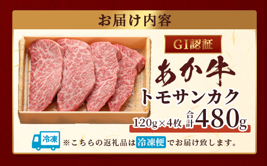 【GI認証】くまもとあか牛 トモサンカク 120g×4枚【合計 480g】 熊本県産 ブランド くまもと あか牛 和牛 極上 希少 牛肉 ロース ステーキ 赤身 肉 熊本 046-0674