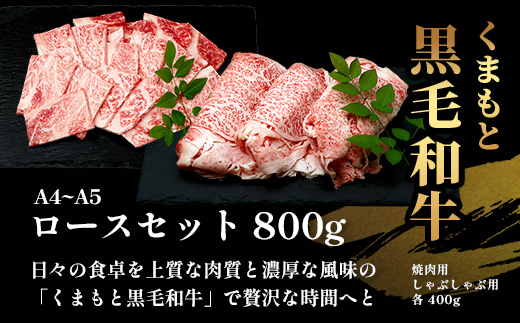 A4・A5 くまもと黒毛和牛 ロース セット 計 800g ( すき焼き / 焼肉 各400g ) 本場 熊本県 ブランド 牛 黒毛 和牛 厳選 A4以上 肉 上質 熊本県 113-0507