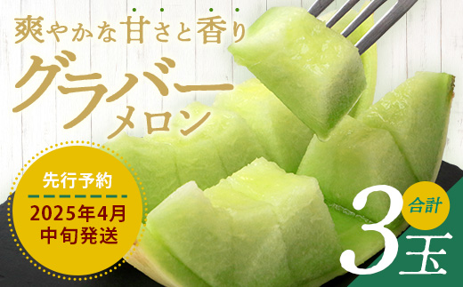 【 2025年4月中旬～発送開始 】 先行予約 グラバーメロン 3玉 【 熊本県 多良木町産 上品な味 高糖度 甘い メロン ぐらばー めろん 熊本メロン 】 013-0557