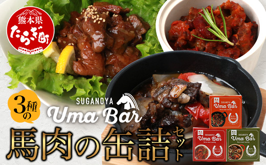 [UmaBar] 馬肉 缶詰 3種 9個セット アヒージョ トマト煮 焼肉風 アウトドア 非常食 簡単 手軽 非常食 熊本県 本場