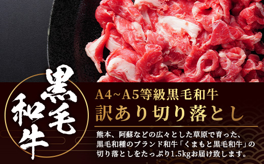 ★訳あり★【A4〜 A5等級】くまもと黒毛和牛 切り落とし 1.5kg (500ｇ×3P） ≪ ブランド 牛肉 肉 わけあり 和牛 国産 熊本県 上級 上質 ≫