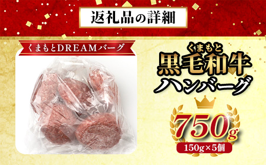 くまもと黒毛和牛 DREAMバーグ 150g×5パック 計750g 牛肉 100％ 国産 ハンバーグ 熊本 ブランド牛 黒毛 和牛 上質 はんばーぐ 惣菜 熊本県 113-0508