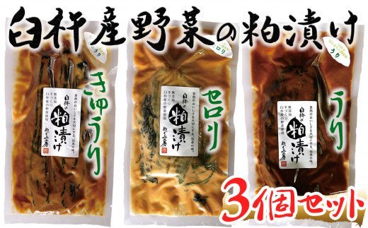 3種の味が楽しめる！地元酒蔵の酒粕で漬けた粕漬け3種セット（うり・きゅうり・セロリ）