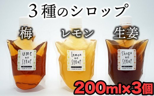 3種の味がたのしめる！シロップセット（生姜・レモン・梅）