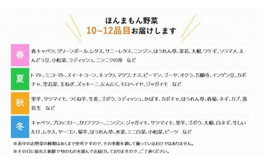 化学合成農薬等不使用で栽培！安心安全な「ほんまもん野菜」を10品目前後お届け♪