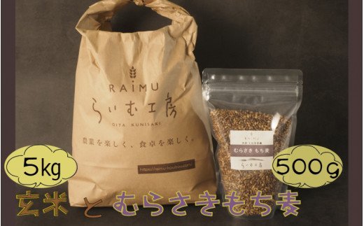 らいむ工房のむらさきもち麦500gと玄米5kg  