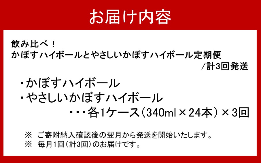 飲み比べ！かぼすハイボールとやさしいかぼすハイボール定期便/計3回発送_2386R