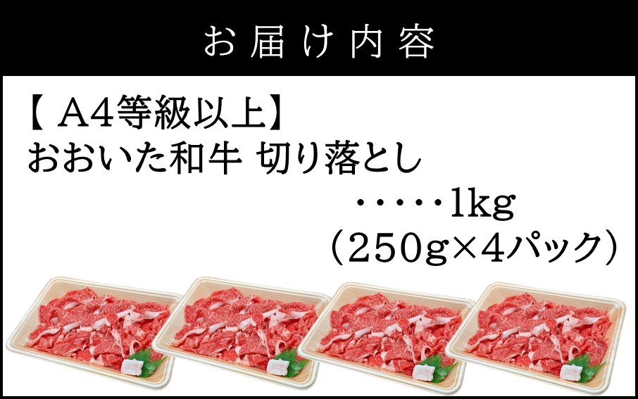 【A4～A5等級】小分けで便利！ おおいた和牛 切り落とし 1kg (250g×4P)_2436R