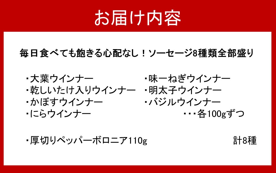 毎日食べても飽きる心配なし！ソーセージ8種類全部盛り_2239R