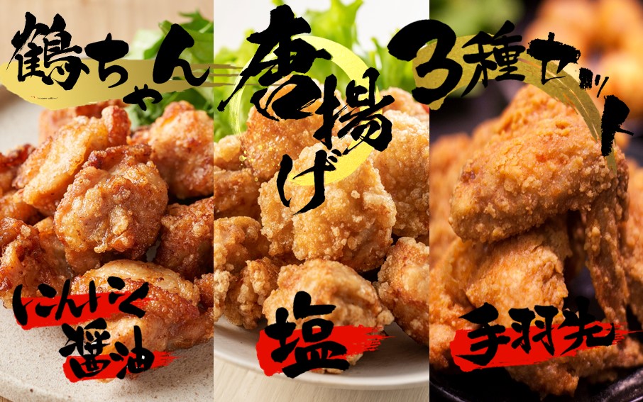 楽しみ色々！ 鶴ちゃん唐揚げ3種セット（にんにく?油味500g・塩味500g・手羽先5本）_2247R