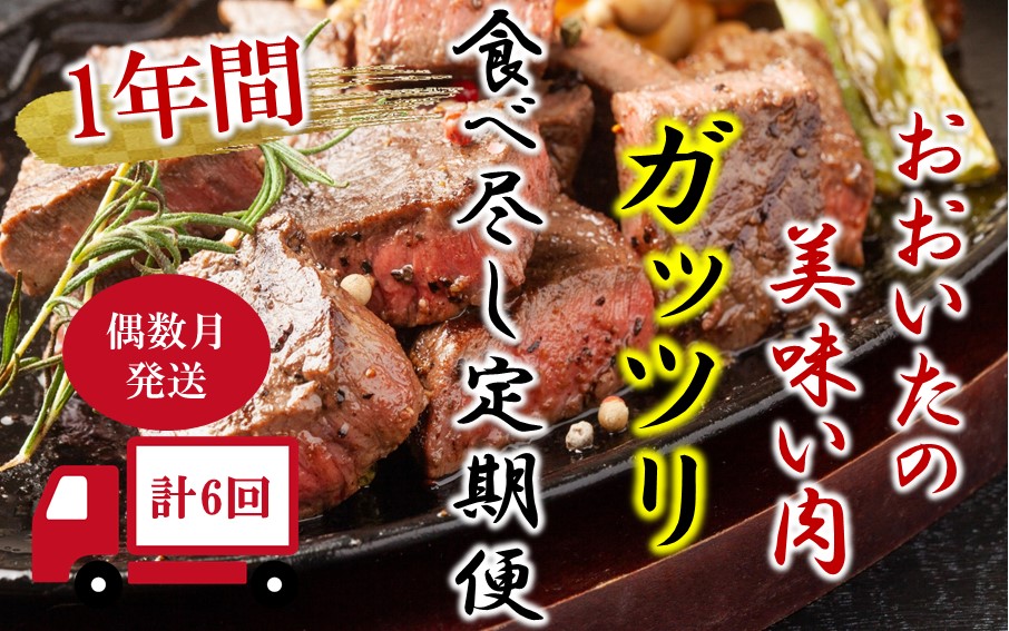 偶数月にお届け!おおいたの美味い肉!ガッツリ食べ尽し1年間定期便/2ヶ月毎計6回発送_2224R