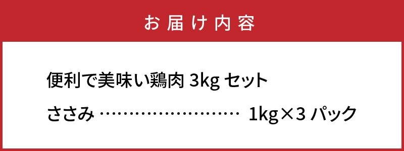便利で美味い鶏肉3kgセット/ささみ1kg×3P